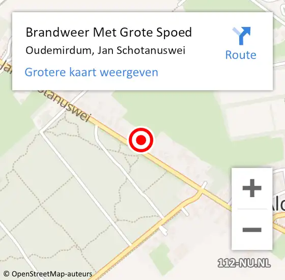 Locatie op kaart van de 112 melding: Brandweer Met Grote Spoed Naar Oudemirdum, Jan Schotanuswei op 22 september 2022 20:26