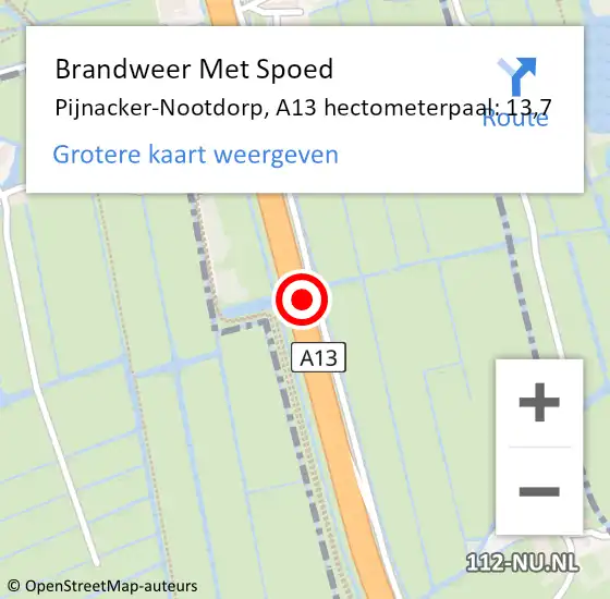 Locatie op kaart van de 112 melding: Brandweer Met Spoed Naar Pijnacker-Nootdorp, A13 hectometerpaal: 13,7 op 23 september 2022 01:25