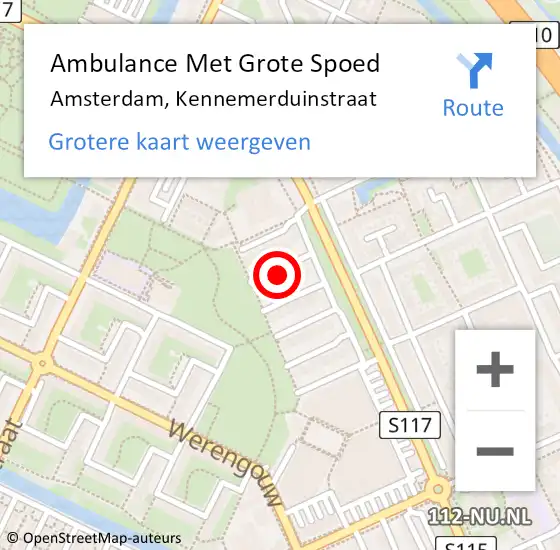 Locatie op kaart van de 112 melding: Ambulance Met Grote Spoed Naar Amsterdam, Kennemerduinstraat op 23 september 2022 05:30
