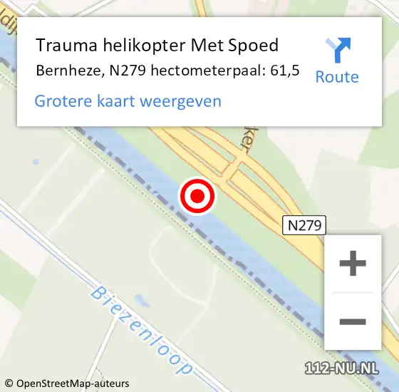Locatie op kaart van de 112 melding: Trauma helikopter Met Spoed Naar Bernheze, N279 hectometerpaal: 61,5 op 23 september 2022 06:56