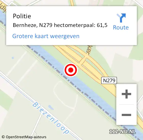Locatie op kaart van de 112 melding: Politie Bernheze, N279 hectometerpaal: 61,5 op 23 september 2022 07:09
