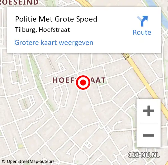 Locatie op kaart van de 112 melding: Politie Met Grote Spoed Naar Tilburg, Hoefstraat op 23 september 2022 09:53