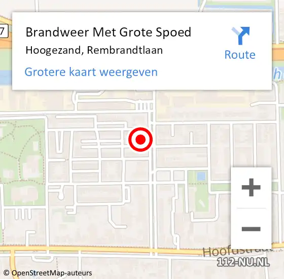 Locatie op kaart van de 112 melding: Brandweer Met Grote Spoed Naar Hoogezand, Rembrandtlaan op 23 september 2022 11:32