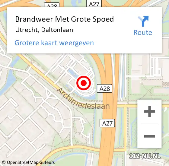 Locatie op kaart van de 112 melding: Brandweer Met Grote Spoed Naar Utrecht, Daltonlaan op 23 september 2022 12:13