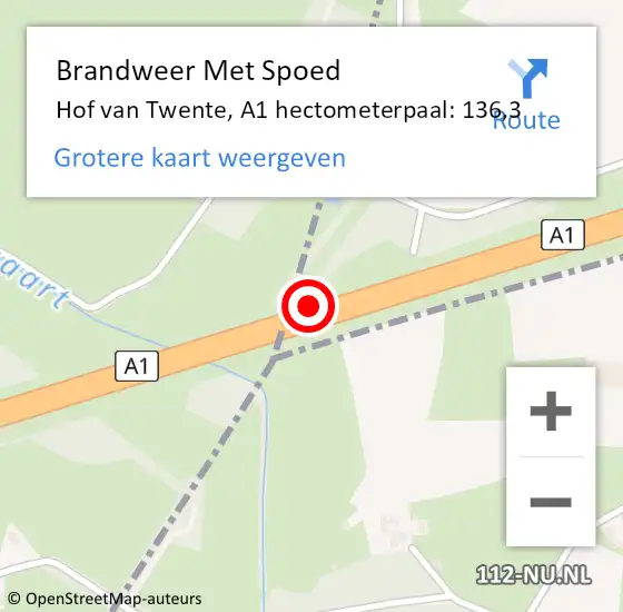 Locatie op kaart van de 112 melding: Brandweer Met Spoed Naar Hof van Twente, A1 hectometerpaal: 136,3 op 23 september 2022 14:16