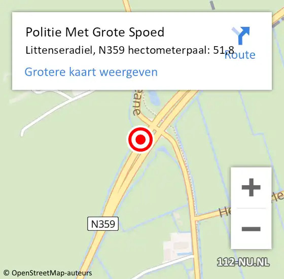 Locatie op kaart van de 112 melding: Politie Met Grote Spoed Naar Littenseradiel, N359 hectometerpaal: 51,8 op 23 september 2022 14:57