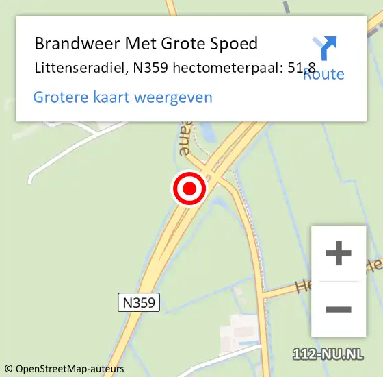 Locatie op kaart van de 112 melding: Brandweer Met Grote Spoed Naar Littenseradiel, N359 hectometerpaal: 51,8 op 23 september 2022 14:59