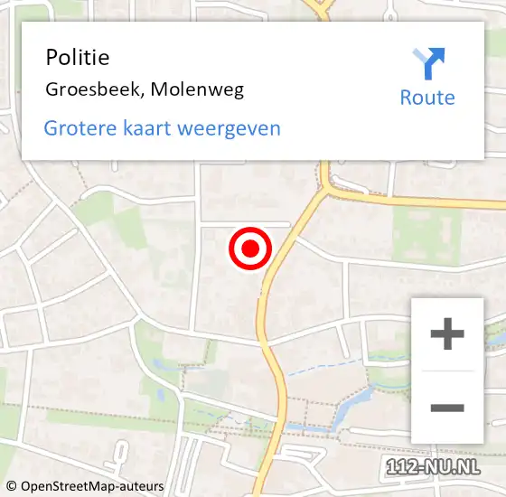 Locatie op kaart van de 112 melding: Politie Groesbeek, Molenweg op 23 september 2022 16:35