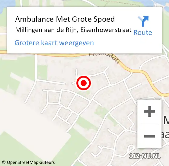 Locatie op kaart van de 112 melding: Ambulance Met Grote Spoed Naar Millingen aan de Rijn, Eisenhowerstraat op 23 september 2022 19:32