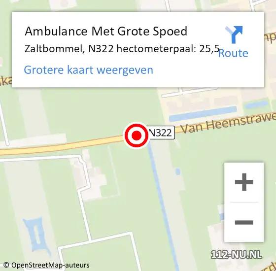 Locatie op kaart van de 112 melding: Ambulance Met Grote Spoed Naar Zaltbommel, N322 hectometerpaal: 25,5 op 23 september 2022 20:55