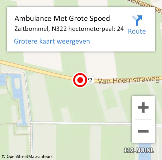 Locatie op kaart van de 112 melding: Ambulance Met Grote Spoed Naar Zaltbommel, N322 hectometerpaal: 24 op 23 september 2022 21:06
