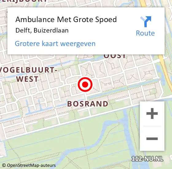 Locatie op kaart van de 112 melding: Ambulance Met Grote Spoed Naar Delft, Buizerdlaan op 23 september 2022 21:43