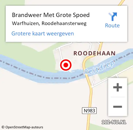 Locatie op kaart van de 112 melding: Brandweer Met Grote Spoed Naar Warfhuizen, Roodehaansterweg op 24 september 2022 04:23