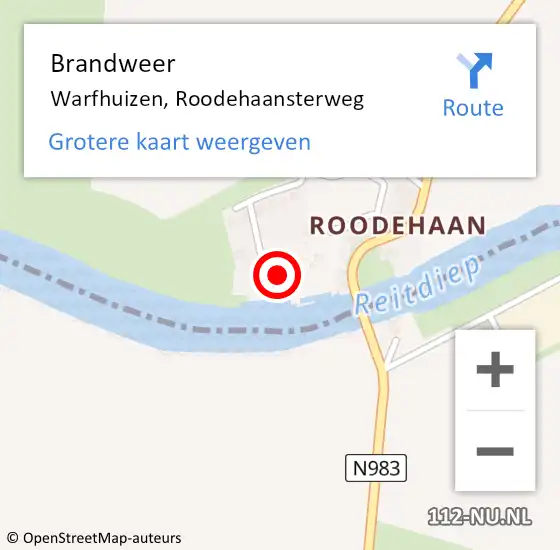 Locatie op kaart van de 112 melding: Brandweer Warfhuizen, Roodehaansterweg op 24 september 2022 04:25