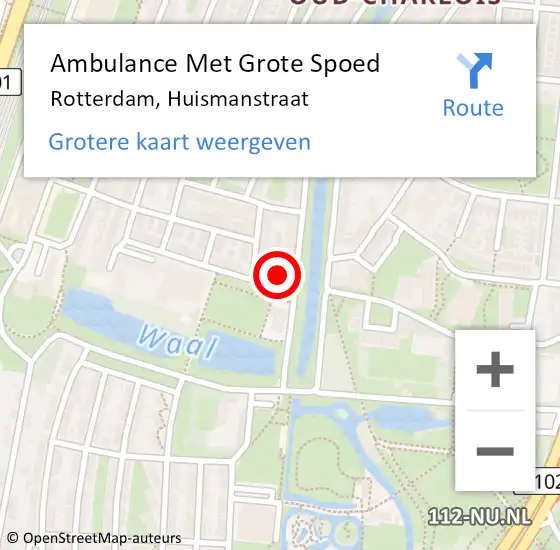 Locatie op kaart van de 112 melding: Ambulance Met Grote Spoed Naar Rotterdam, Huismanstraat op 24 september 2022 04:32