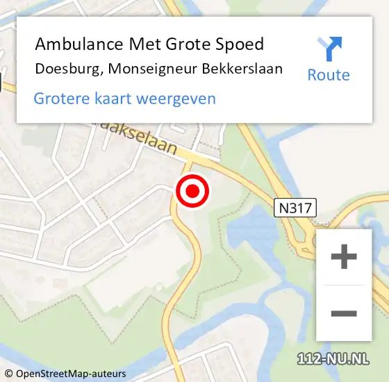 Locatie op kaart van de 112 melding: Ambulance Met Grote Spoed Naar Doesburg, Monseigneur Bekkerslaan op 24 september 2022 06:04