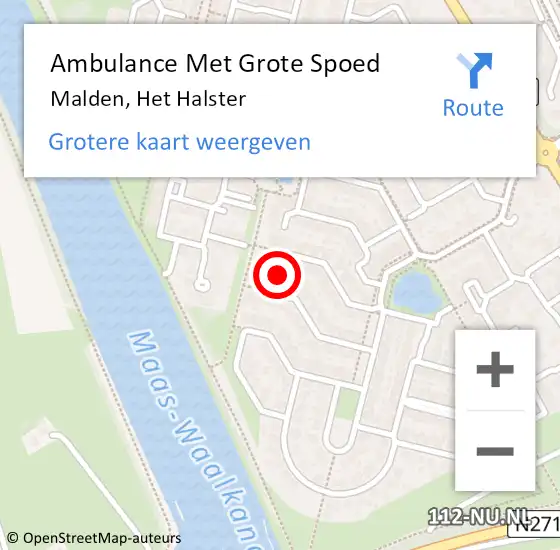 Locatie op kaart van de 112 melding: Ambulance Met Grote Spoed Naar Malden, Het Halster op 24 september 2022 06:51