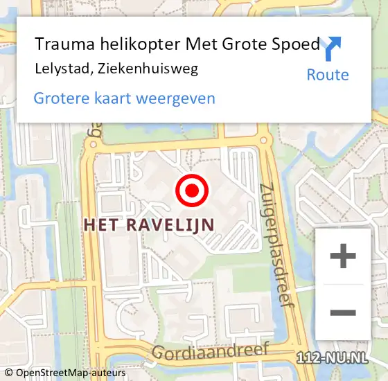 Locatie op kaart van de 112 melding: Trauma helikopter Met Grote Spoed Naar Lelystad, Ziekenhuisweg op 24 september 2022 08:51