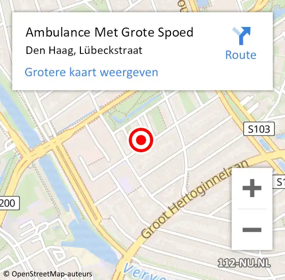 Locatie op kaart van de 112 melding: Ambulance Met Grote Spoed Naar Den Haag, Lübeckstraat op 24 september 2022 09:28