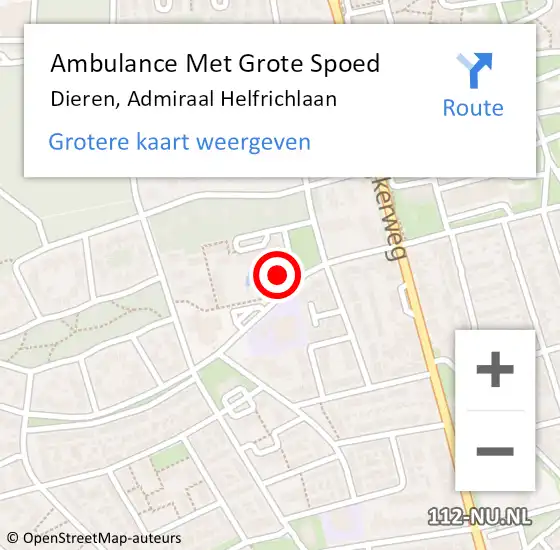 Locatie op kaart van de 112 melding: Ambulance Met Grote Spoed Naar Dieren, Admiraal Helfrichlaan op 24 september 2022 12:11