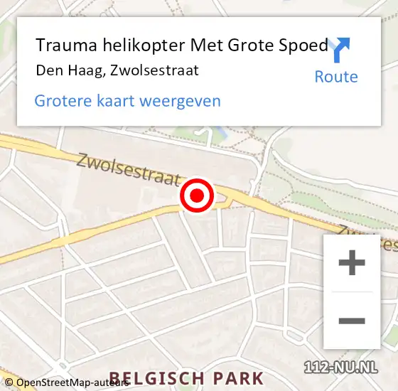 Locatie op kaart van de 112 melding: Trauma helikopter Met Grote Spoed Naar Den Haag, Zwolsestraat op 24 september 2022 12:12
