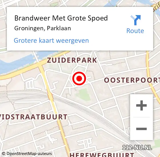 Locatie op kaart van de 112 melding: Brandweer Met Grote Spoed Naar Groningen, Parklaan op 24 september 2022 12:18