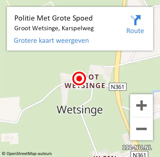 Locatie op kaart van de 112 melding: Politie Met Grote Spoed Naar Groot Wetsinge, Karspelweg op 24 september 2022 13:31