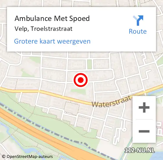 Locatie op kaart van de 112 melding: Ambulance Met Spoed Naar Velp, Troelstrastraat op 24 september 2022 13:58