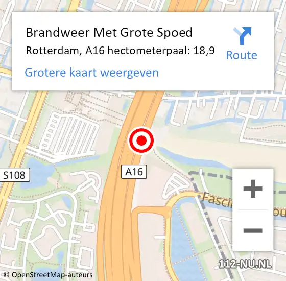 Locatie op kaart van de 112 melding: Brandweer Met Grote Spoed Naar Rotterdam, A16 hectometerpaal: 18,9 op 24 september 2022 13:59