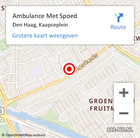 Locatie op kaart van de 112 melding: Ambulance Met Spoed Naar Den Haag, Kaapseplein op 24 september 2022 14:12