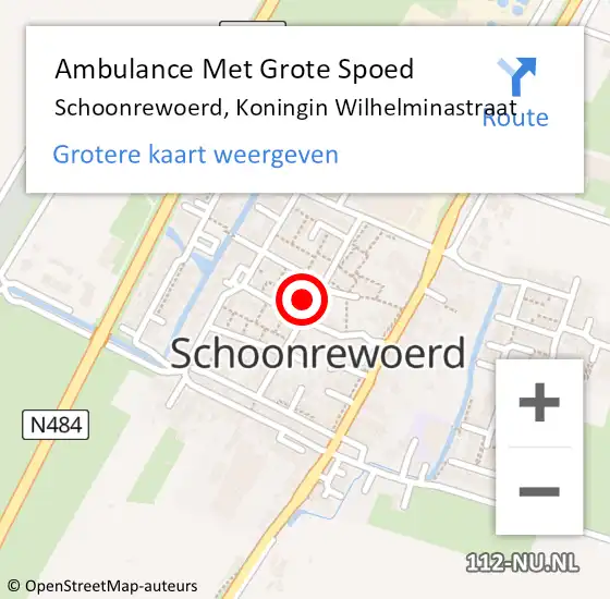 Locatie op kaart van de 112 melding: Ambulance Met Grote Spoed Naar Schoonrewoerd, Koningin Wilhelminastraat op 24 september 2022 14:15