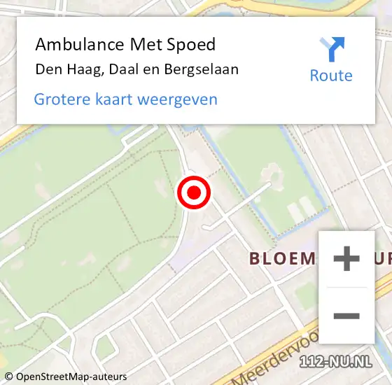 Locatie op kaart van de 112 melding: Ambulance Met Spoed Naar Den Haag, Daal en Bergselaan op 24 september 2022 16:23