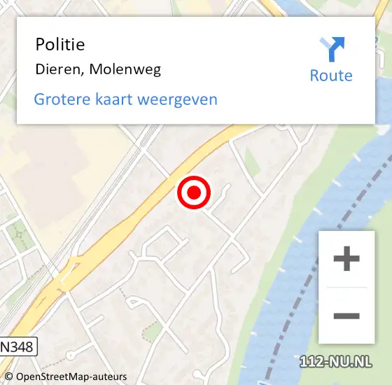 Locatie op kaart van de 112 melding: Politie Dieren, Molenweg op 24 september 2022 17:27