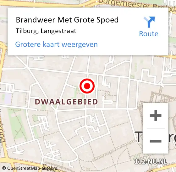 Locatie op kaart van de 112 melding: Brandweer Met Grote Spoed Naar Tilburg, Langestraat op 24 september 2022 18:34
