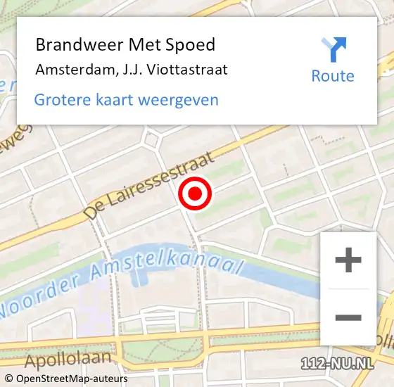 Locatie op kaart van de 112 melding: Brandweer Met Spoed Naar Amsterdam, J.J. Viottastraat op 24 september 2022 19:34