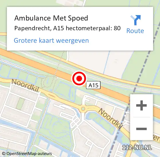 Locatie op kaart van de 112 melding: Ambulance Met Spoed Naar Papendrecht, A15 hectometerpaal: 80 op 24 september 2022 19:42