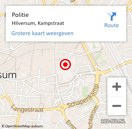 Locatie op kaart van de 112 melding: Politie Hilversum, Kampstraat op 24 september 2022 20:04