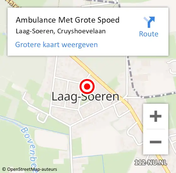 Locatie op kaart van de 112 melding: Ambulance Met Grote Spoed Naar Laag-Soeren, Cruyshoevelaan op 24 september 2022 21:01
