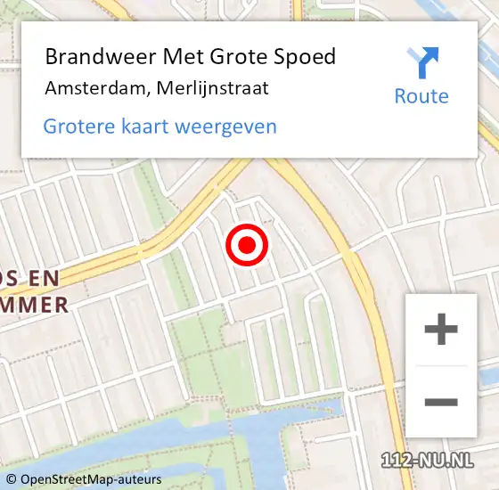 Locatie op kaart van de 112 melding: Brandweer Met Grote Spoed Naar Amsterdam, Merlijnstraat op 24 september 2022 21:20