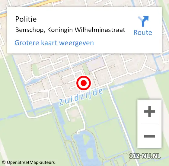 Locatie op kaart van de 112 melding: Politie Benschop, Koningin Wilhelminastraat op 24 september 2022 21:24