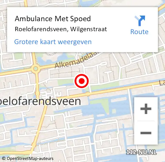 Locatie op kaart van de 112 melding: Ambulance Met Spoed Naar Roelofarendsveen, Wilgenstraat op 24 september 2022 23:36