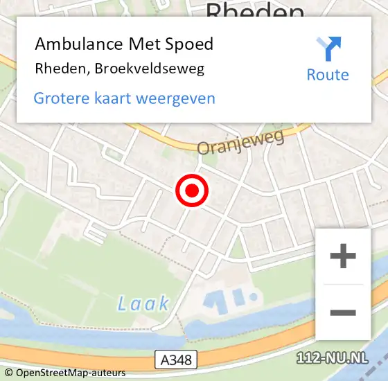 Locatie op kaart van de 112 melding: Ambulance Met Spoed Naar Rheden, Broekveldseweg op 25 september 2022 00:06