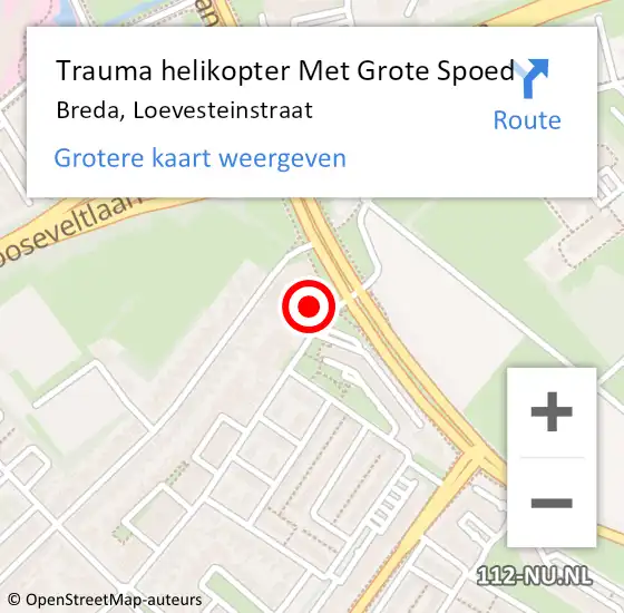 Locatie op kaart van de 112 melding: Trauma helikopter Met Grote Spoed Naar Breda, Loevesteinstraat op 25 september 2022 00:18