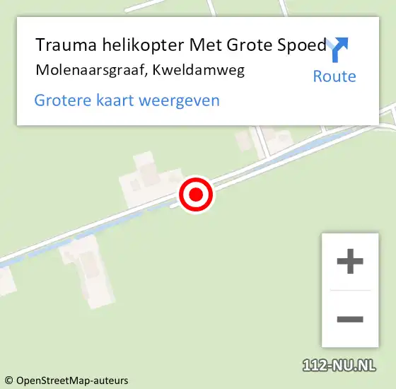 Locatie op kaart van de 112 melding: Trauma helikopter Met Grote Spoed Naar Molenaarsgraaf, Kweldamweg op 25 september 2022 01:17