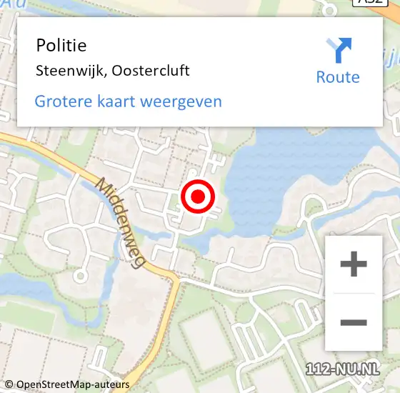 Locatie op kaart van de 112 melding: Politie Steenwijk, Oostercluft op 25 september 2022 01:24