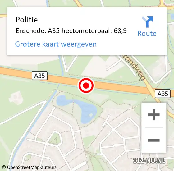 Locatie op kaart van de 112 melding: Politie Enschede, A35 hectometerpaal: 68,9 op 25 september 2022 06:18