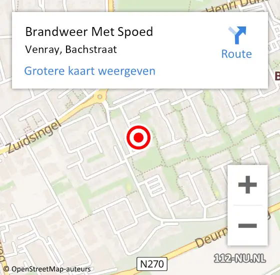 Locatie op kaart van de 112 melding: Brandweer Met Spoed Naar Venray, Bachstraat op 25 september 2022 07:22