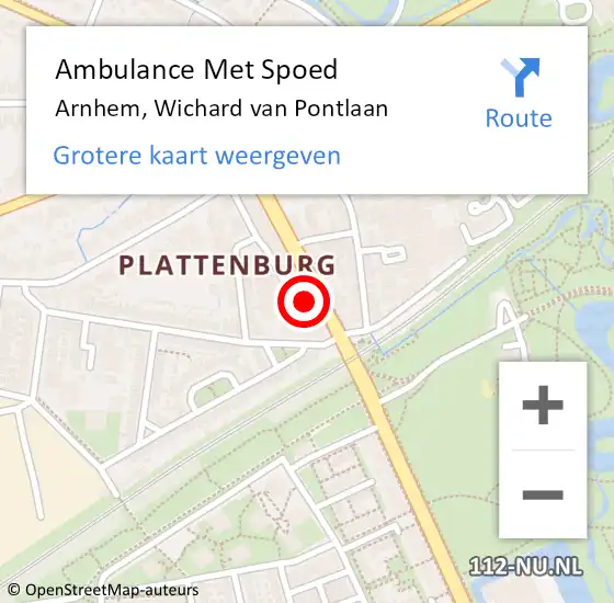 Locatie op kaart van de 112 melding: Ambulance Met Spoed Naar Arnhem, Wichard van Pontlaan op 25 september 2022 08:16