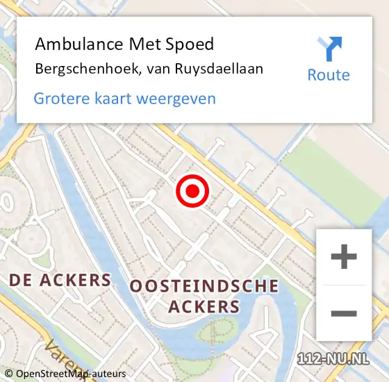 Locatie op kaart van de 112 melding: Ambulance Met Spoed Naar Bergschenhoek, van Ruysdaellaan op 25 september 2022 09:25