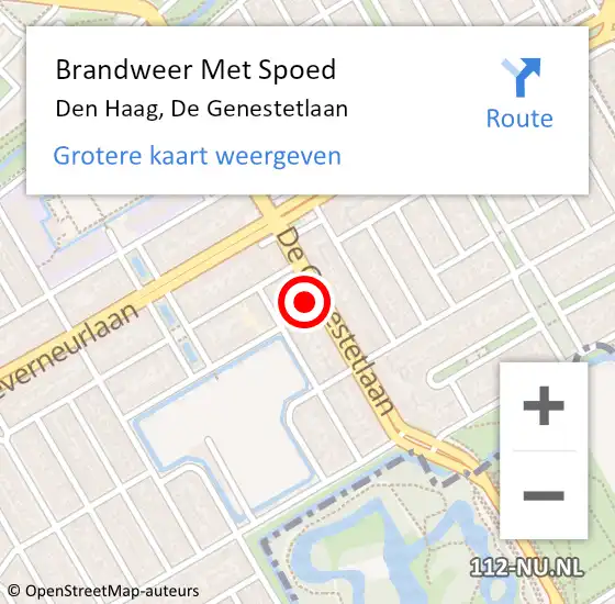 Locatie op kaart van de 112 melding: Brandweer Met Spoed Naar Den Haag, De Genestetlaan op 25 september 2022 11:43